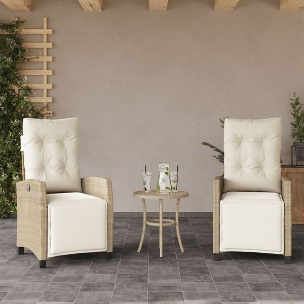 vidaXL 3-tlg. Bistro-Set mit Kissen Beige Poly Rattan