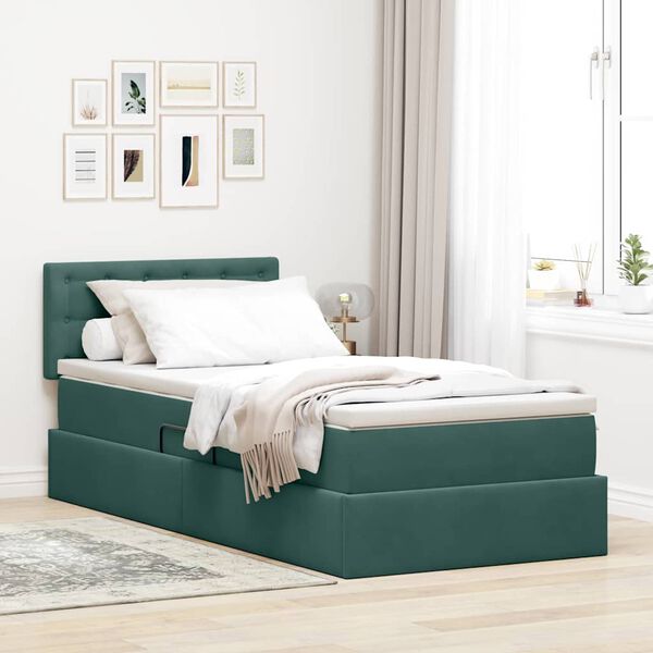 vidaXL Bett mit Stauraum und LED mit LED Dunkelgr&uuml;n 100 x 200 cm Samt