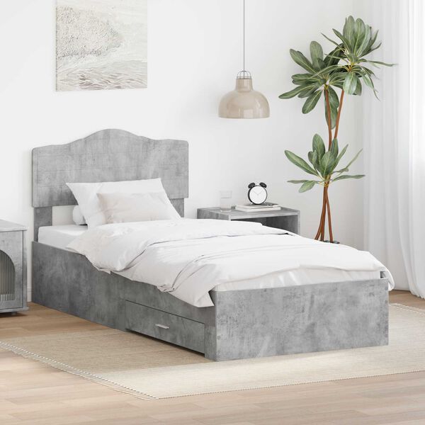 vidaXL Bettrahmen mit Kopfteil Beton Grau 100 x 200 cm Holzwerkstoff