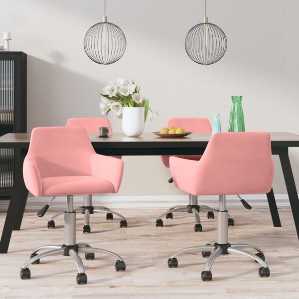 vidaXL Esszimmerst&uuml;hle 4 Stk. Drehbar Rosa Samt
