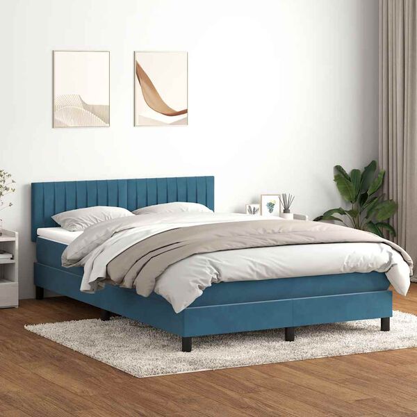 vidaXL Boxspringbett mit Matratze & LED Dunkelblau 160x220 cm Samt