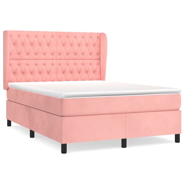vidaXL Boxspringbett mit Matratze Rosa 140x190 cm Samt