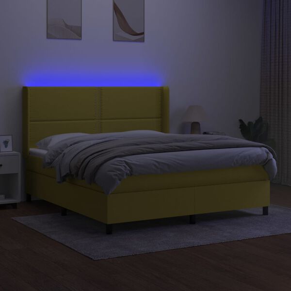 vidaXL Boxspringbett mit Matratze & LED Gr&uuml;n 180x200 cm Stoff