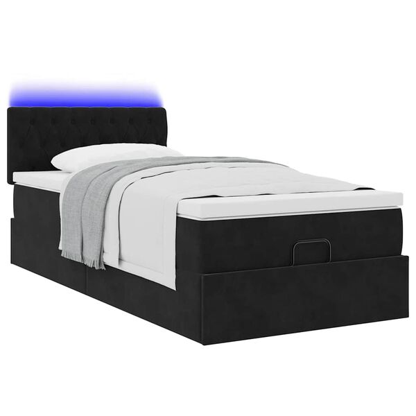 vidaXL Ottoman-Bett mit Matratze & LEDs Schwarz 90x200 cm Samt