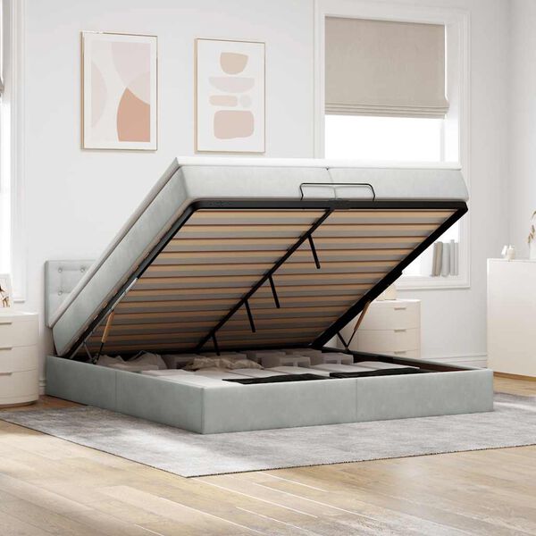 vidaXL Ottoman-Bett mit Matratze Hellgrau 200x200 cm Samt