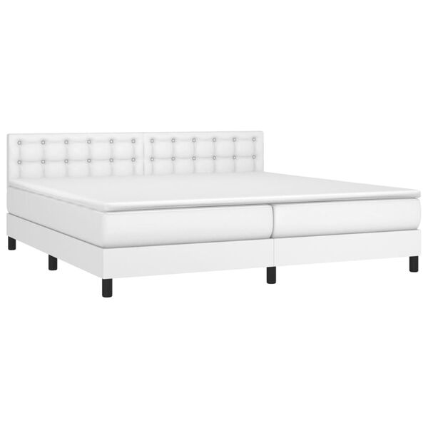 vidaXL Boxspringbett mit Matratze & LED Wei&szlig; 200x200 cm Kunstleder