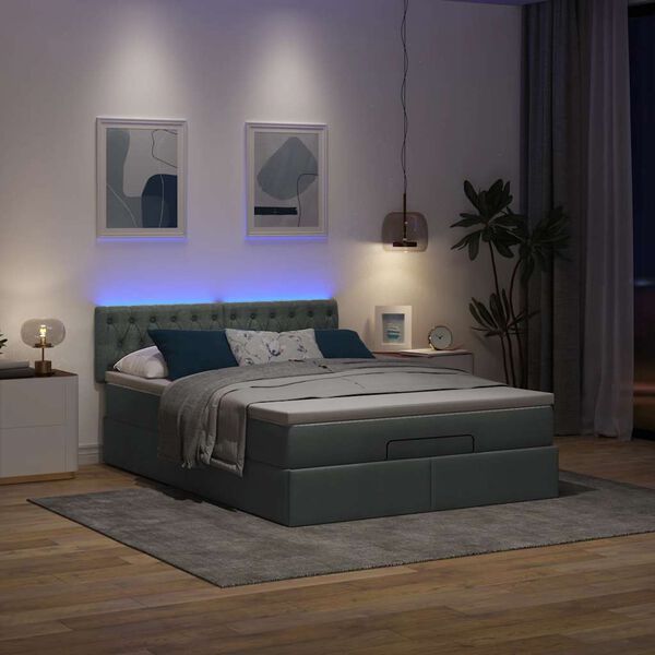 vidaXL Ottomane Bett mit Matratze & LEDs Dunkelgrau 140x190 cm Stoff