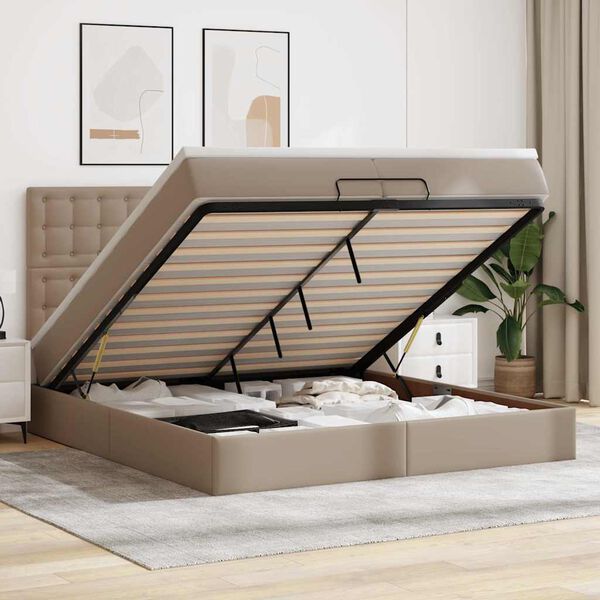 vidaXL Ottoman-Bett mit Matratzen LEDs Cappuccino 200x200cm Kunstleder