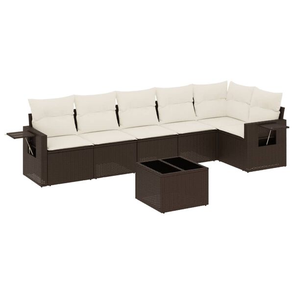 vidaXL 7-tlg. Garten-Sofagarnitur mit Kissen Braun Poly Rattan