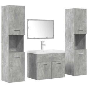 vidaXL 5-tlg. Badm&ouml;bel-Set Betongrau Holzwerkstoff