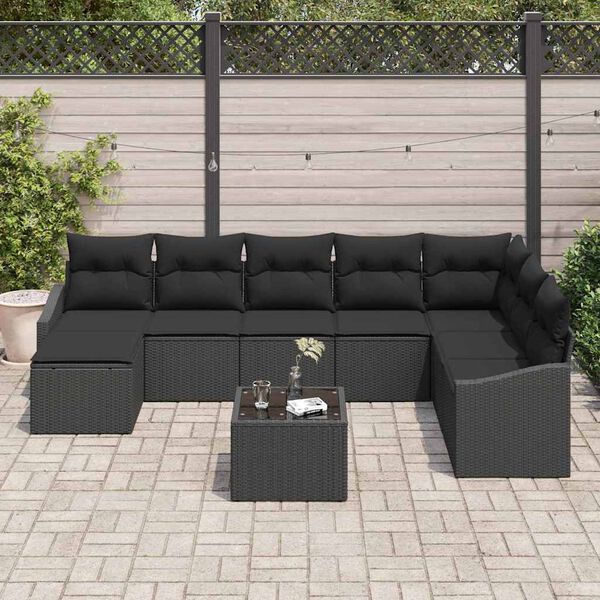 vidaXL Gartensofa-set mit Kissen 8 pcs Schwarz Poly-Rattan