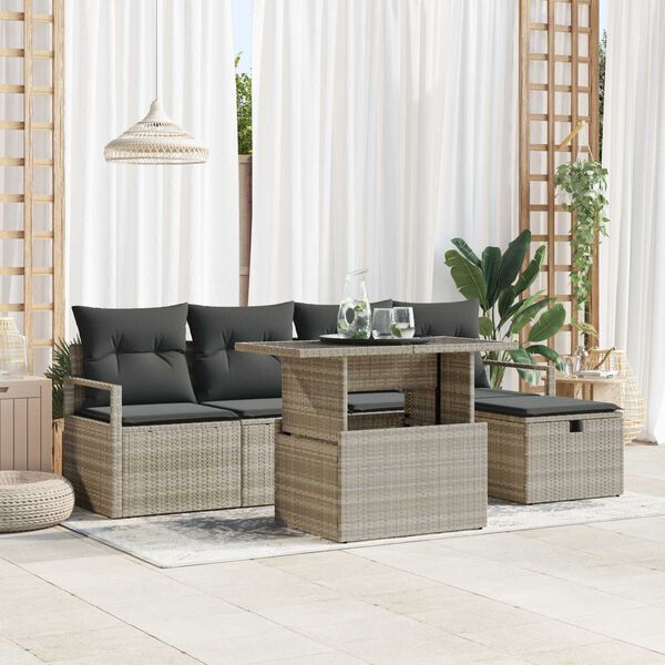 vidaXL Garten-Sofa-Set mit Kissen 6 pcs Hellgrau Poly Rattan