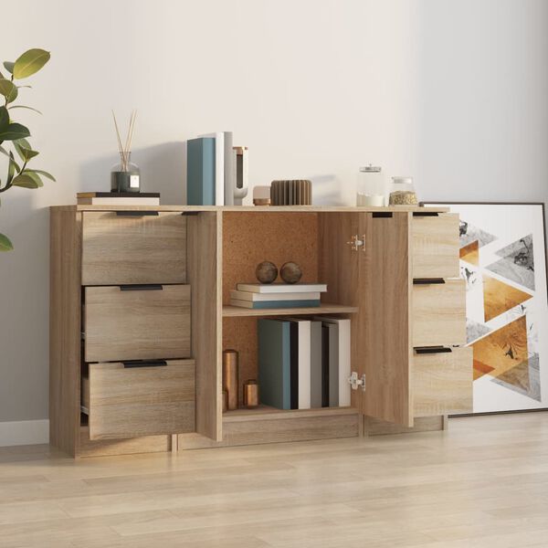 vidaXL Sideboards 3 Stk. Sonoma-Eiche Holzwerkstoff