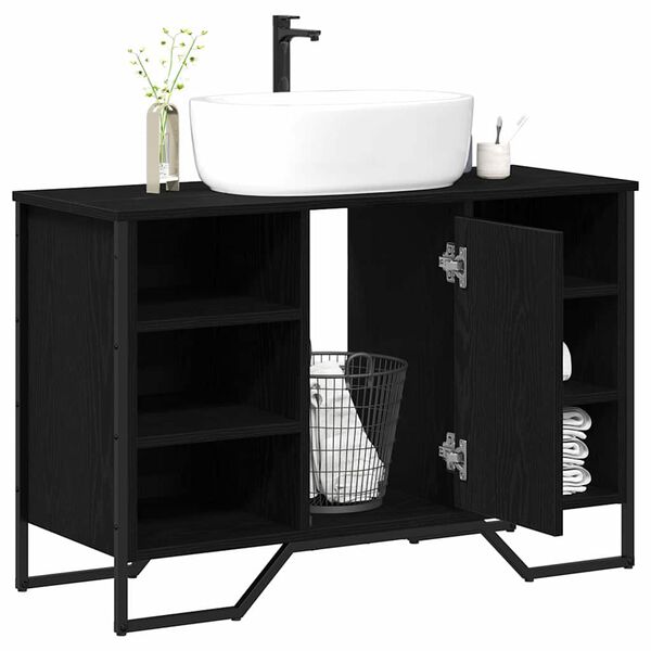 vidaXL Waschbeckenschrank mit T&uuml;r Schwarz Eichen-Optik 91 x 35 x 60 cm