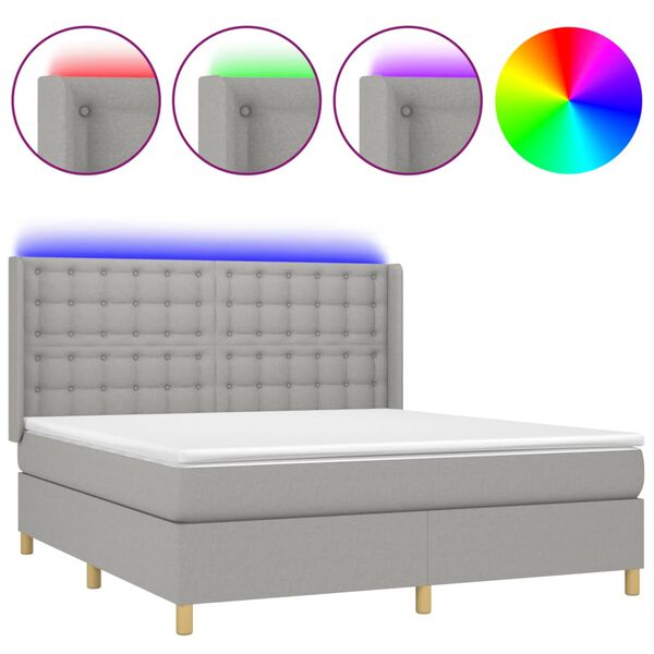 vidaXL Boxspringbett mit Matratze & LED Hellgrau 160x200 cm Stoff