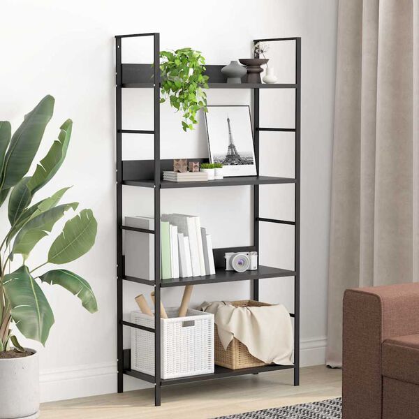 vidaXL B&uuml;cherregal 4 Regalb&ouml;den Schwarz 60&times;27,6&times;124,5 cm Holzwerkstoff