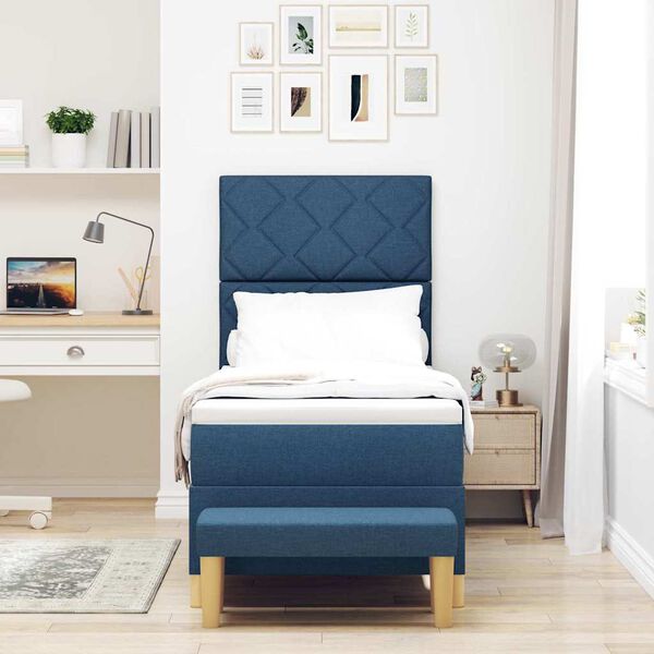 vidaXL Boxspringbett mit Matratze mit Kopfteil Blau 80 x 200 cm Stoff