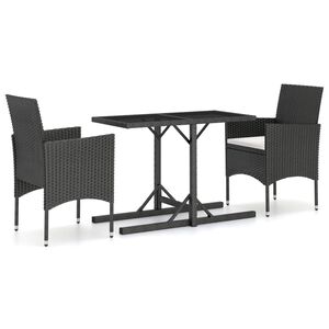 vidaXL 3-tlg. Garten-Essgruppe Poly Rattan und Hartglas Schwarz