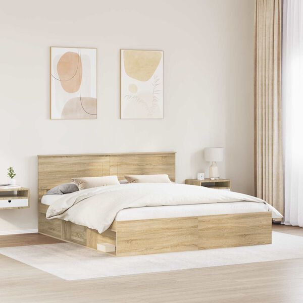 vidaXL Bettrahmen mit Kopfteil Sonoma 180 x 200 cm Holzwerkstoff
