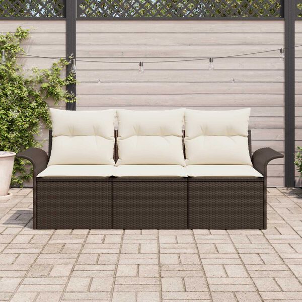 vidaXL Garten-Sofa-Set mit Kissen mit Speicher 3 pcs Braun Poly Rattan