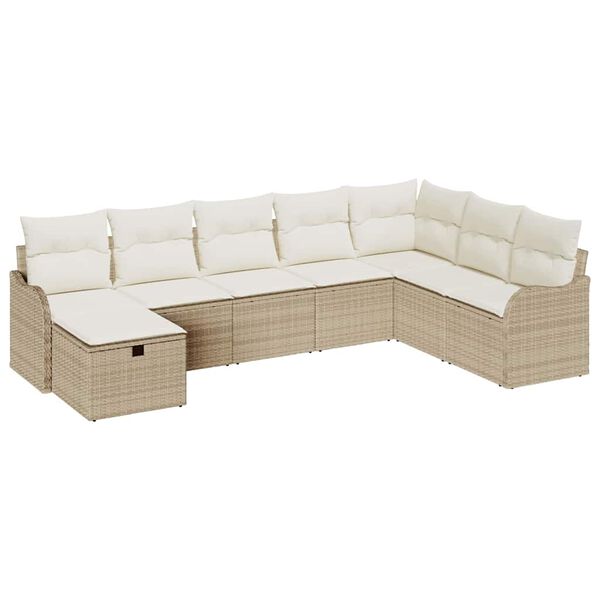 vidaXL Sofa Set mit Kissen 8 pcs Beige und Creme Poly-Rattan