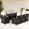 vidaXL 9-tlg. Garten-Essgruppe mit Kissen Schwarz Poly Rattan