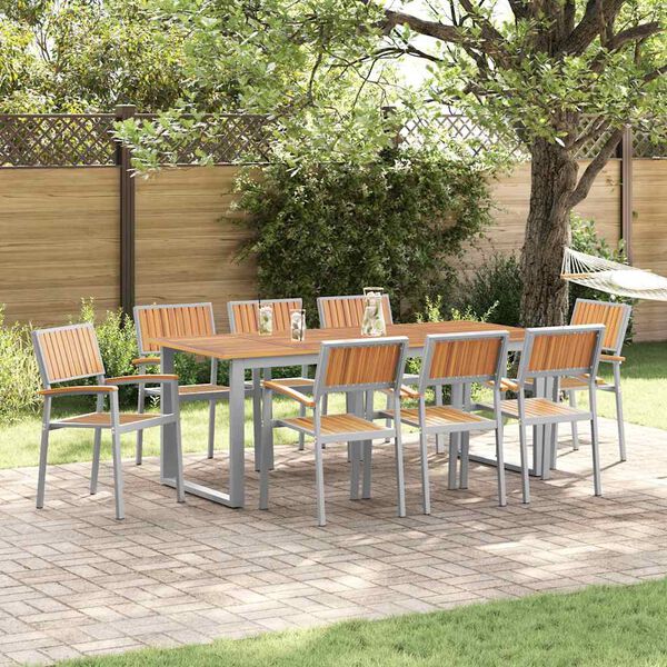 vidaXL Garten Essgruppe 9 pcs Grau und Braun 200 x 90 x 75 cm