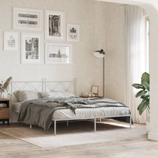 vidaXL Bettgestell mit Kopfteil Metall Wei&szlig; 160x200 cm