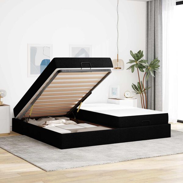 vidaXL Bettgestell mit Matratze mit Matratze 2 pcs Schwarz Stoff