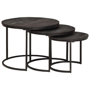 vidaXL Nesting-Couchtische 3 pcs Schwarz Massivholz Mango und Stahl