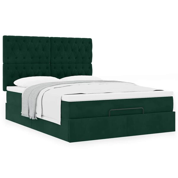 vidaXL Ottoman-Bett mit Matratzen Dunkelgr&uuml;n 140x190 cm Samt