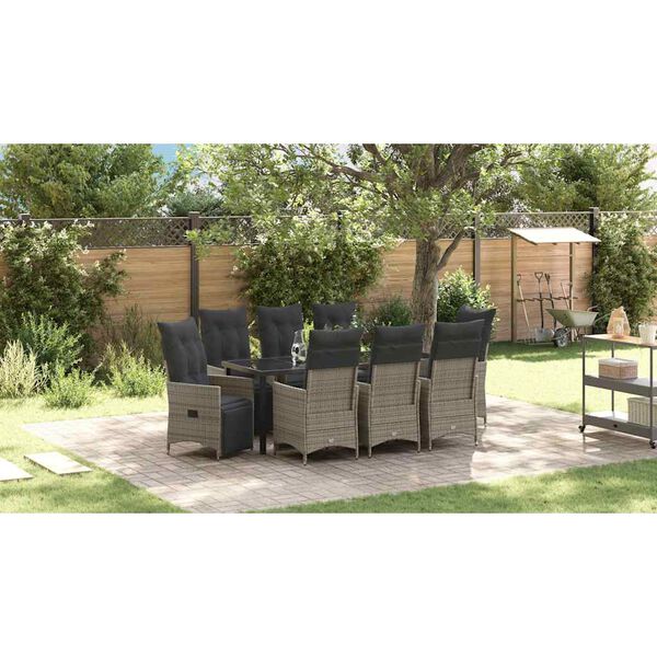 vidaXL Garten Essgruppe mit Kissen 9 pcs Grau Poly Rattan