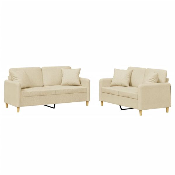 vidaXL 2-tlg. Sofagarnitur mit Kissen Creme Stoff
