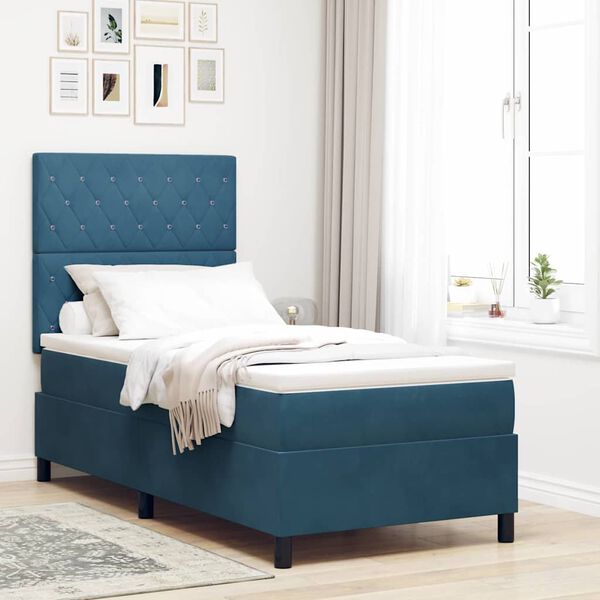 vidaXL LED Boxspringbett mit Matratze Dunkelblau 90 x 200 cm Stoff