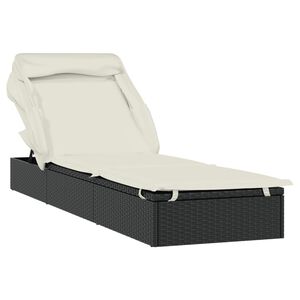 vidaXL Sonnenliege mit Faltdach Schwarz 213x63x97 cm Poly Rattan