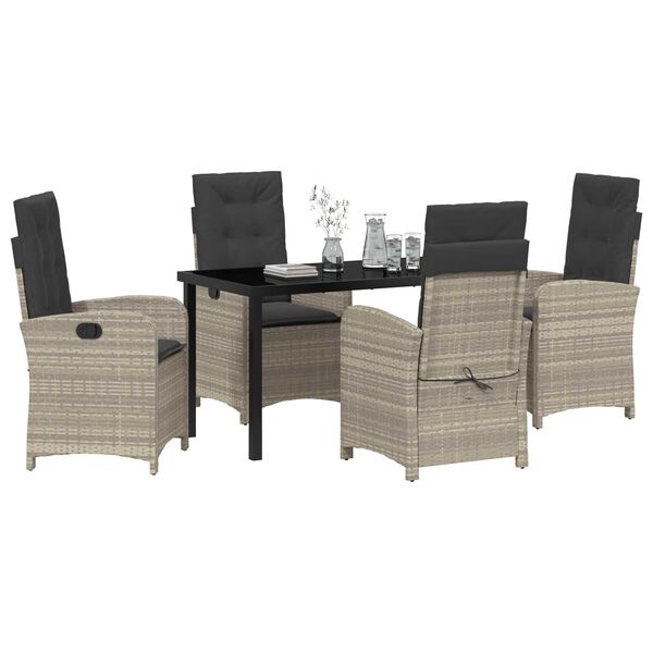 vidaXL Garten Essgruppe mit Kissen 5 pcs Hellgrau Poly-Rattan
