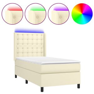 vidaXL Boxspringbett mit Matratze & LED Creme 100x200 cm Kunstleder