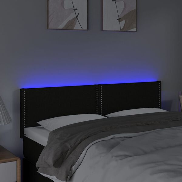 vidaXL LED Kopfteil Schwarz 144x5x78/88 cm Stoff