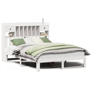 vidaXL Massivholzbett mit Regal ohne Matratze Wei&szlig; 135x190 cm Kiefer