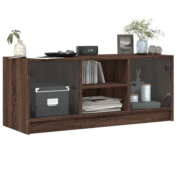 vidaXL TV-Schrank mit Glast&uuml;ren Braun Eichen-Optik 102x37x42 cm