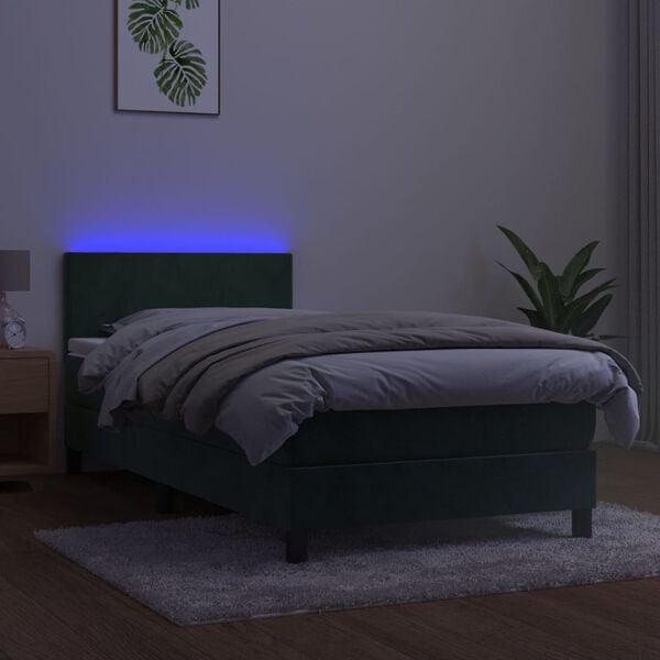 vidaXL Boxspringbett mit Matratze & LED Dunkelgr&uuml;n 90x200 cm Samt
