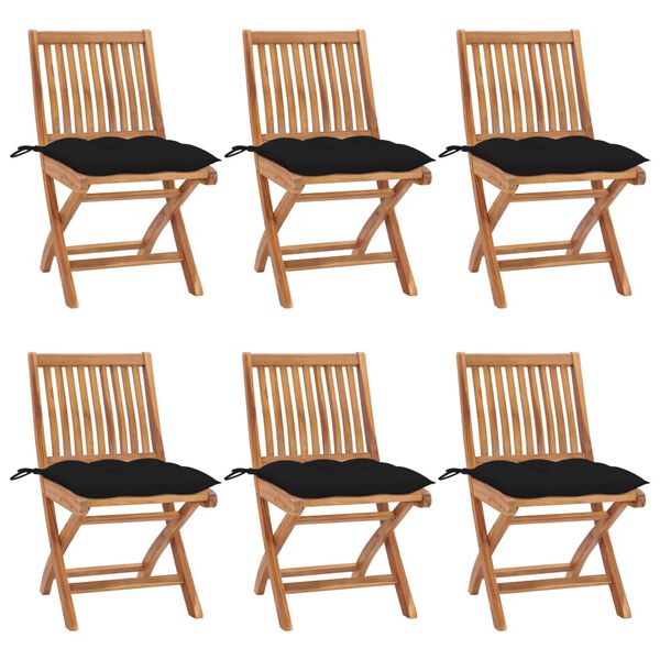 vidaXL Klappbare Gartenst&uuml;hle mit Kissen 6 Stk. Massivholz Teak