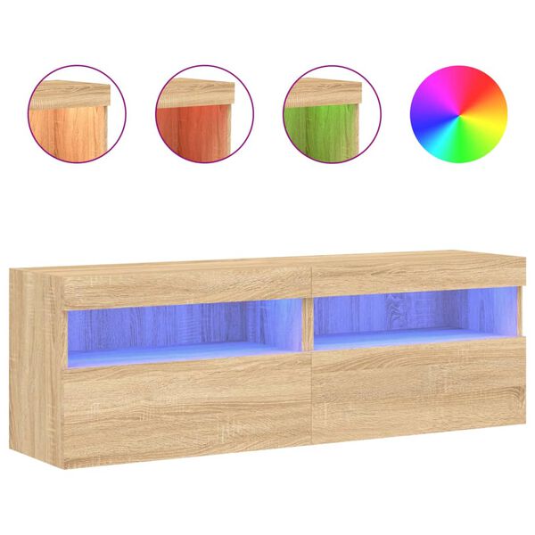 vidaXL TV-Wandschr&auml;nke mit LED-Leuchten 2 Stk. Sonoma-Eiche 60x30x40cm