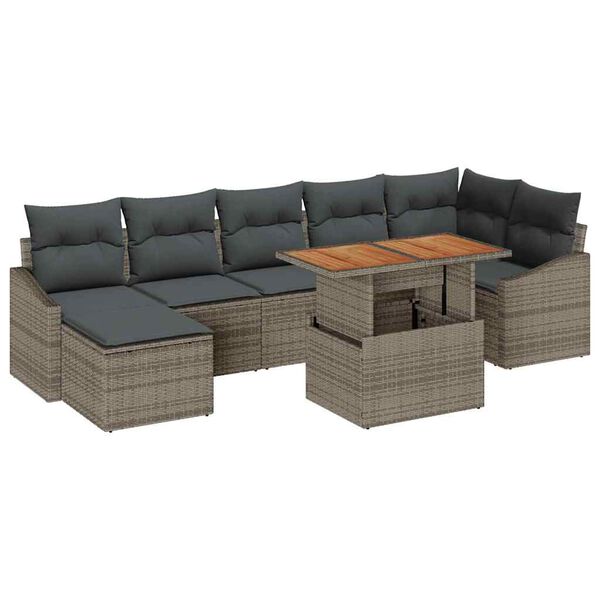 vidaXL Garten-Sofa-Set mit Speicher 8 pcs Grau Poly Rattan