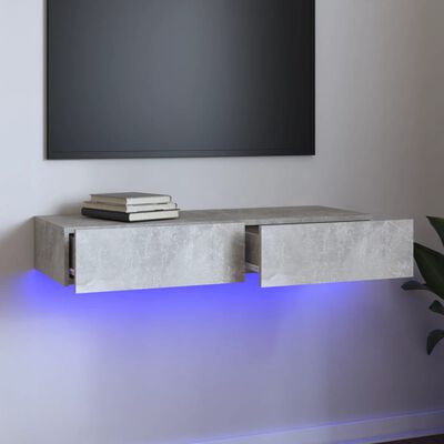 vidaXL TV-Schrank mit LED-Leuchten Betongrau 90x35x15,5 cm