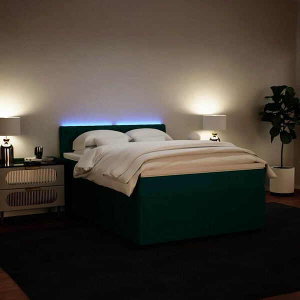 vidaXL Boxspringbett mit Matratze Dunkelgr&uuml;n 140x200 cm Samt