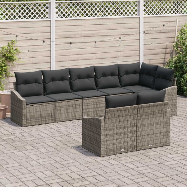 vidaXL Gartensofa-set mit Kissen mit Speicher 8 pcs Grau Poly-Rattan