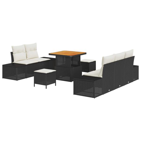 vidaXL Gartensofa-set mit Kissen 8 pcs Schwarz Poly Rattan