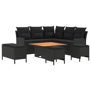 vidaXL M&ouml;belsets 7 stk. Schwarz PE-Rattan