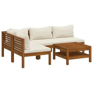 vidaXL 5-tlg. Garten-Lounge-Set mit Creme Kissen Massivholz Akazie